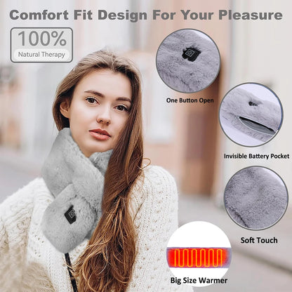 Black Adjustable Electric Heated Scarf with Plush Fabric - 3 Heat Settings V888-ELOSUNG15184