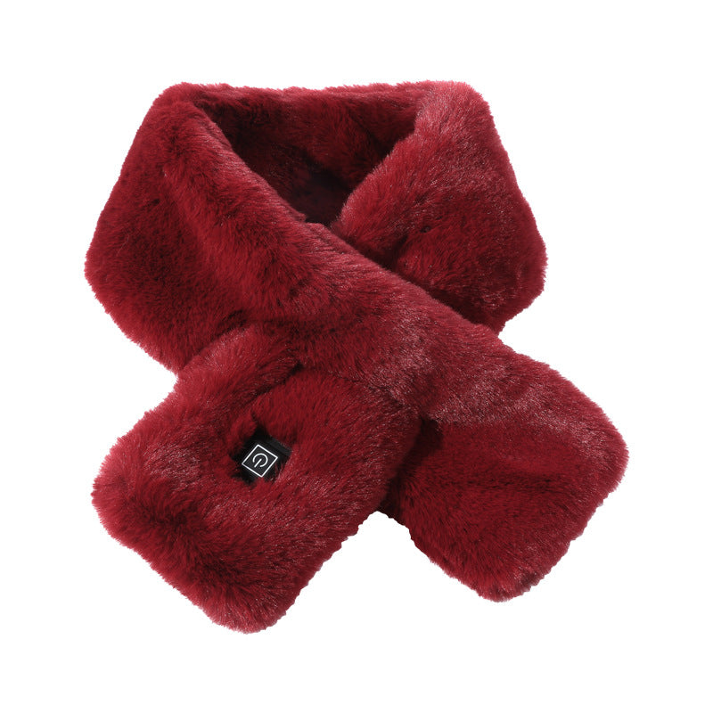 Wine Red Adjustable Electric Heated Scarf with Plush Fabric - 3 Heat Settings V888-ELOSUNG15186