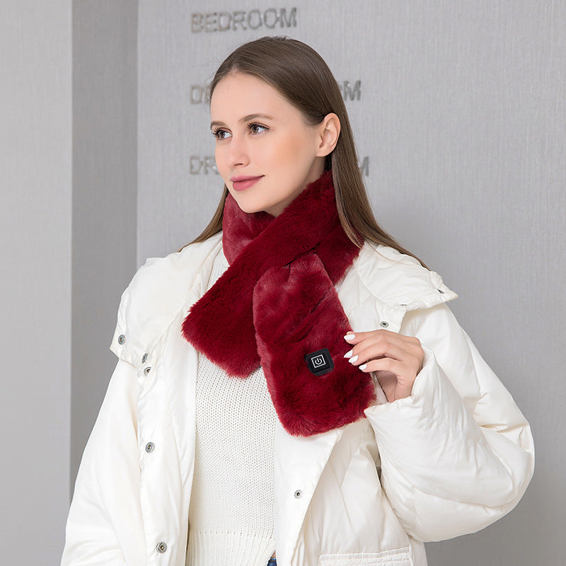 Wine Red Adjustable Electric Heated Scarf with Plush Fabric - 3 Heat Settings V888-ELOSUNG15186