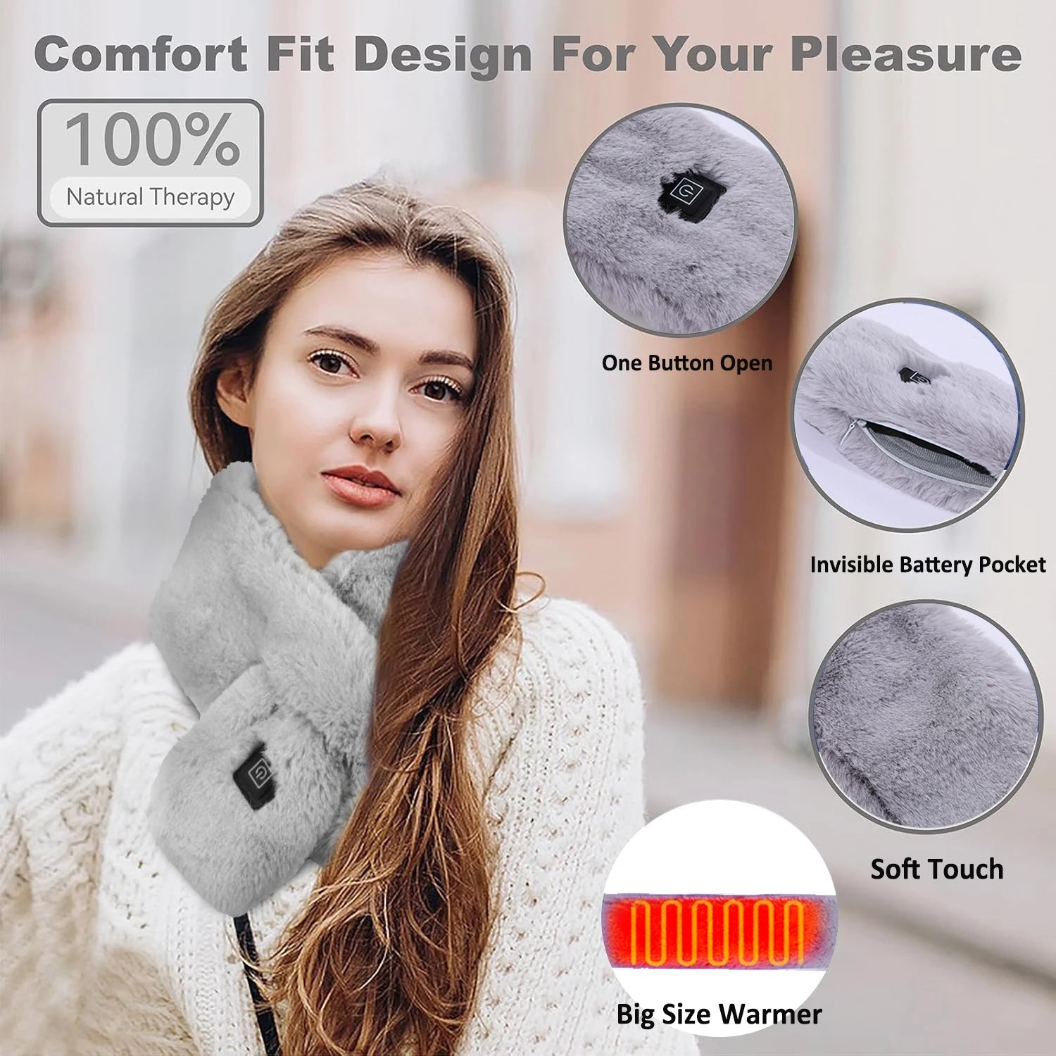 Wine Red Adjustable Electric Heated Scarf with Plush Fabric - 3 Heat Settings V888-ELOSUNG15186