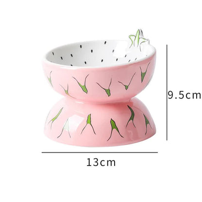 Ceramic Elevated Pet Food Bowl - Cute Pitaya Pattern Design for Cats and Small Dogs V888-ELOSUNG15219