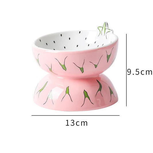 Ceramic Elevated Pet Food Bowl - Cute Pitaya Pattern Design for Cats and Small Dogs V888-ELOSUNG15219