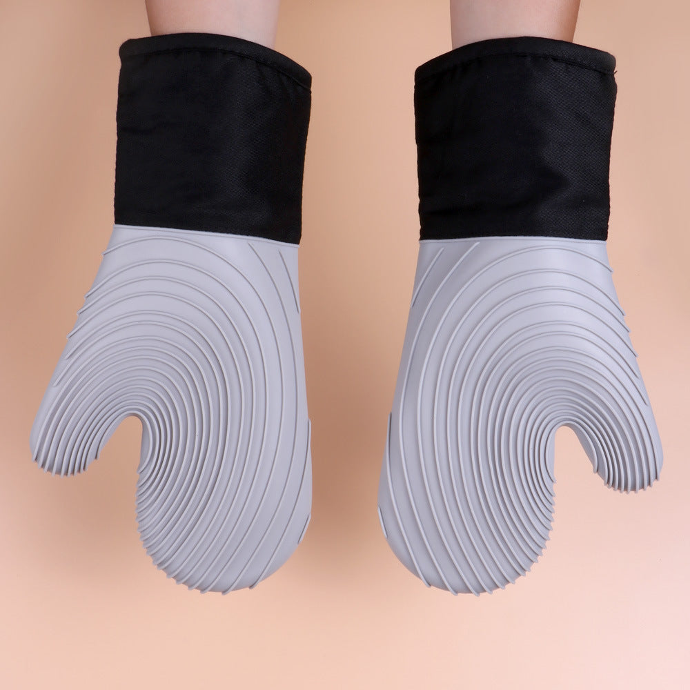 Gray Spiral Pattern Silicone Oven Mitts - Heat Resistant and Non-Slip Design (1 Pair/2 PCS) V888-ELOSUNG15238