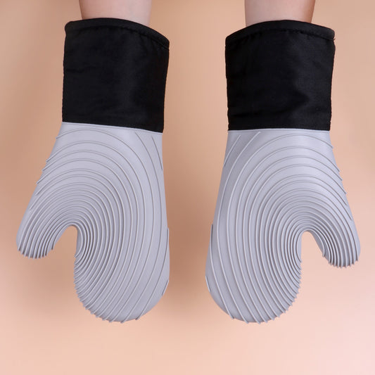Gray Spiral Pattern Silicone Oven Mitts - Heat Resistant and Non-Slip Design (1 Pair/2 PCS) V888-ELOSUNG15238