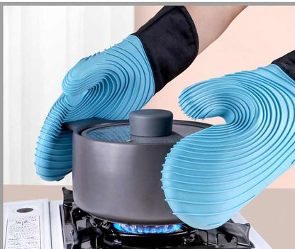 Gray Spiral Pattern Silicone Oven Mitts - Heat Resistant and Non-Slip Design (1 Pair/2 PCS) V888-ELOSUNG15238