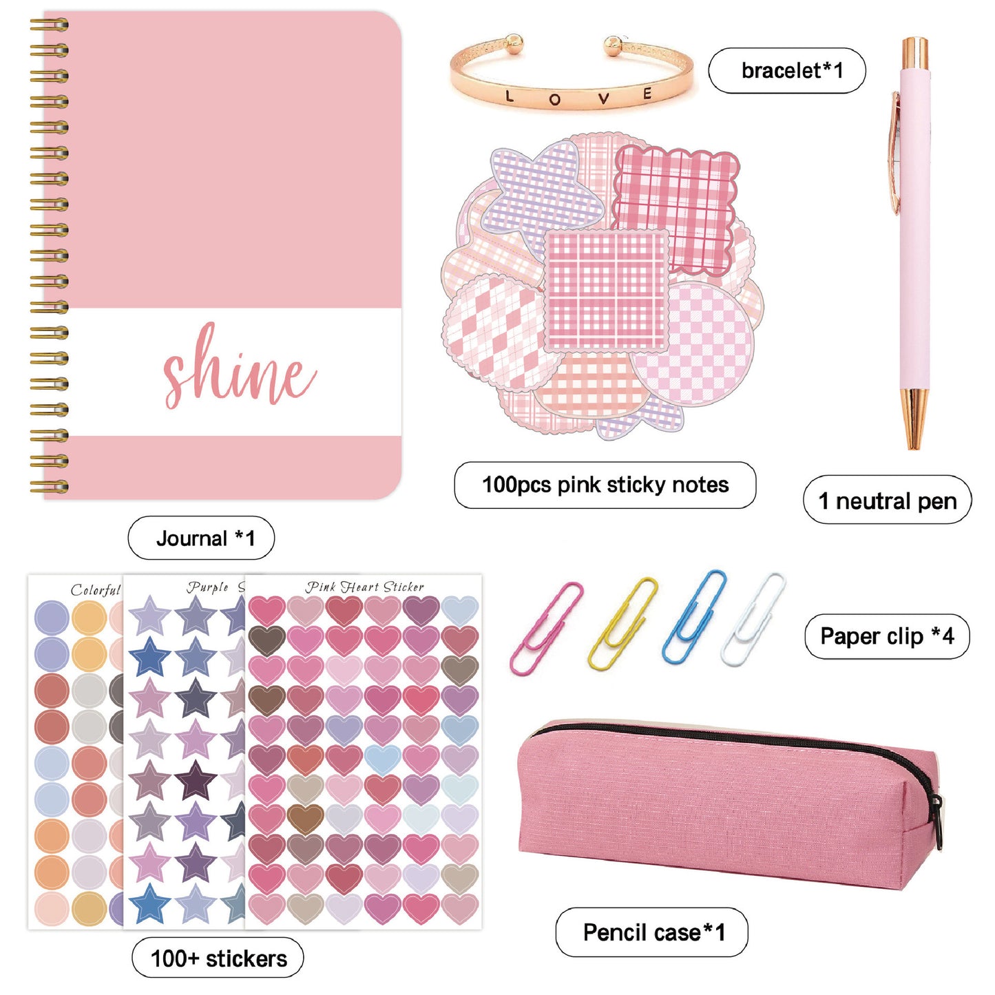 Kids Creative Journal Gift Set(Pink) - Notebook, Pen, Stickers, and Accessories V888-ELOSUNG15240