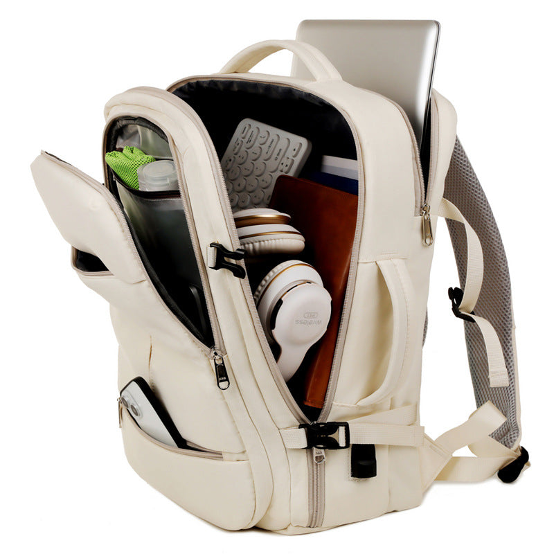 Large Capacity Travel Backpack with USB Charging Port - Beige V888-ELOSUNG15297