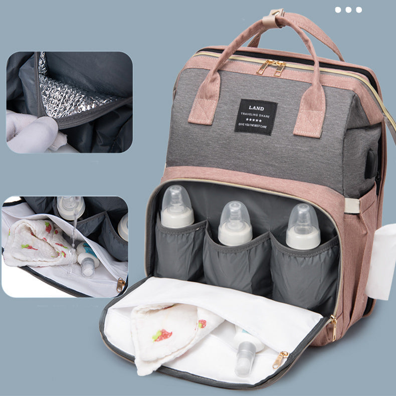 Multifunctional Diaper Backpack with Mosquito Net and Insulated Pockets - Green V888-ELOSUNG15303