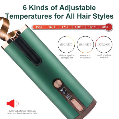 Cordless Automatic Hair Curler with Adjustable Temperature - Green V888-ELOSUNG15320
