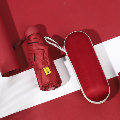 Red Compact 5-Fold Umbrella with UV Protection, Wind Resistance, and Travel-Friendly Design V888-ELOSUNG15378
