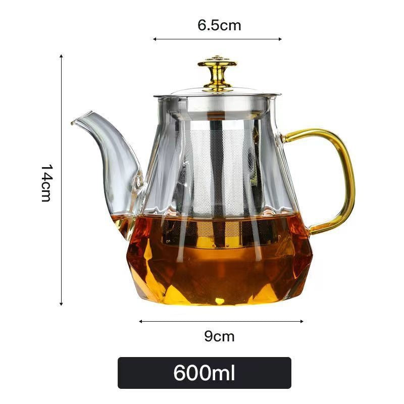 Elegant Glass Teapot with Gold Handle and Stainless Steel Infuser - 600ml Capacity V888-ELOSUNG15381