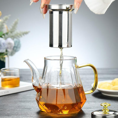 Elegant Glass Teapot with Gold Handle and Stainless Steel Infuser - 600ml Capacity V888-ELOSUNG15381