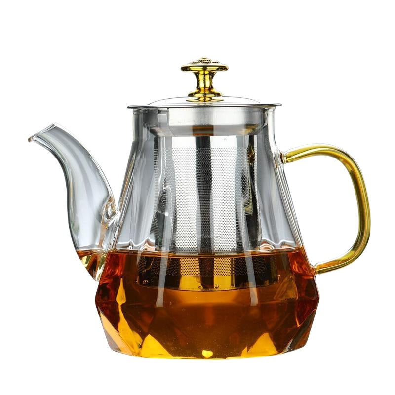 Elegant Glass Teapot with Gold Handle and Stainless Steel Infuser - 600ml Capacity V888-ELOSUNG15381