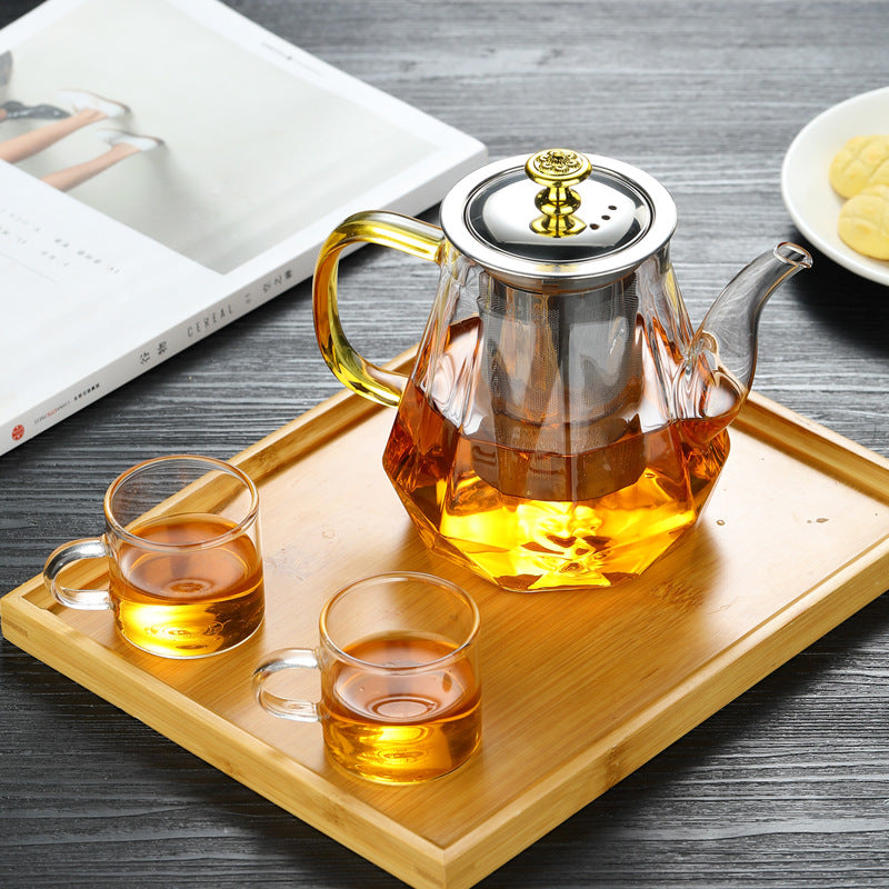 Elegant Glass Teapot with Gold Handle and Stainless Steel Infuser - 600ml Capacity V888-ELOSUNG15381