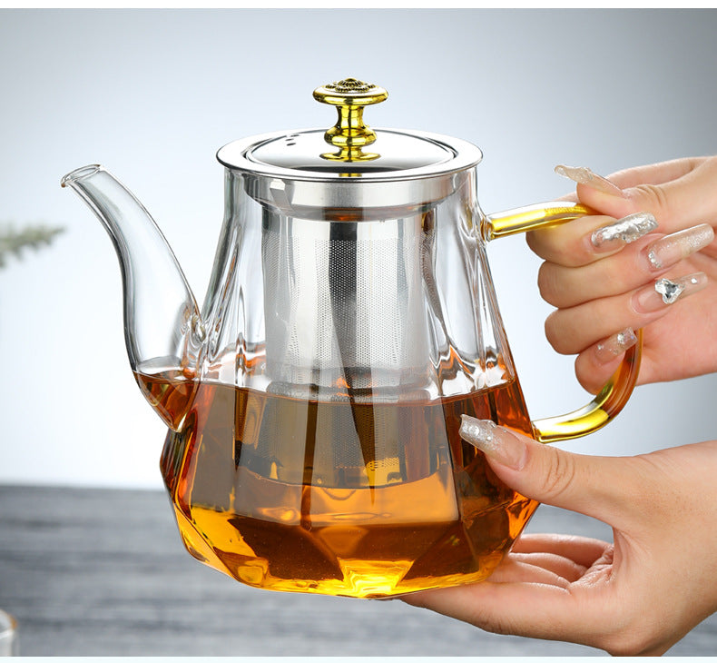 Elegant Glass Teapot with Gold Handle and Stainless Steel Infuser - 600ml Capacity V888-ELOSUNG15381