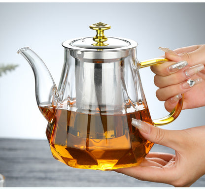 Elegant Glass Teapot with Gold Handle and Stainless Steel Infuser - 600ml Capacity V888-ELOSUNG15381