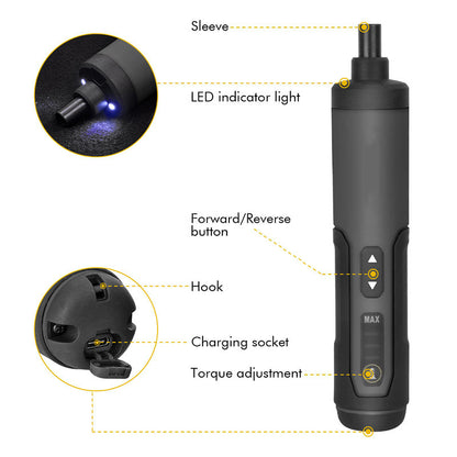 3.6V Li-ion Cordless Electric Screwdriver Set with 24 Bits, LED Light, and Torque Adjustment, 250rmp V888-ELOSUNG15408