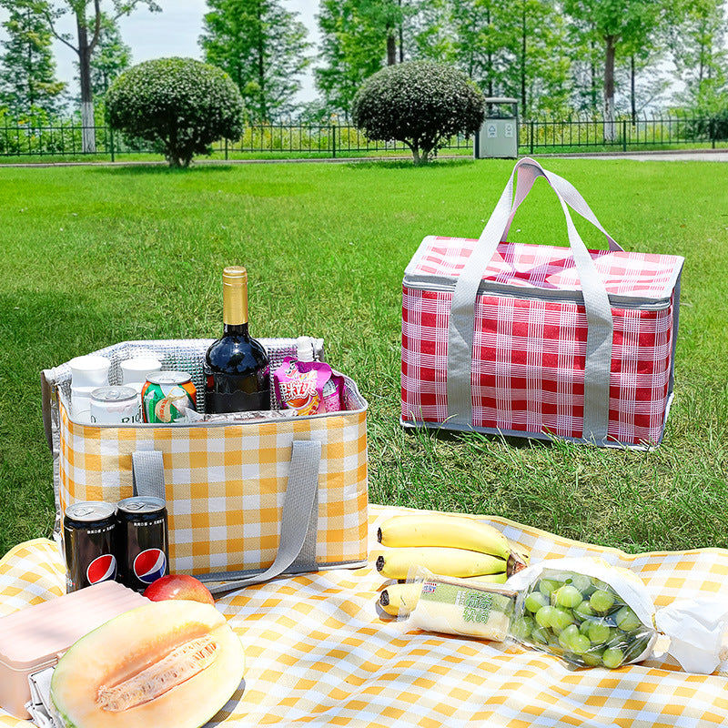 2PCS Green Insulated Picnic Lunch Bag with Checkered Design, Thermal Storage for Hot and Cold Items V888-ELOSUNG15476