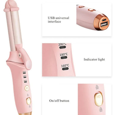 Pink Mini Cordless Hair Curler with Adjustable Heat Settings and USB Charging V888-ELOSUNG15481