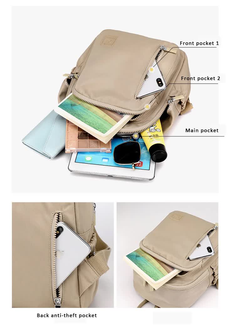 Black Mini Nylon Multi-Compartment Backpack - Lightweight and Stylish Everyday Bag V888-ELOSUNG15501