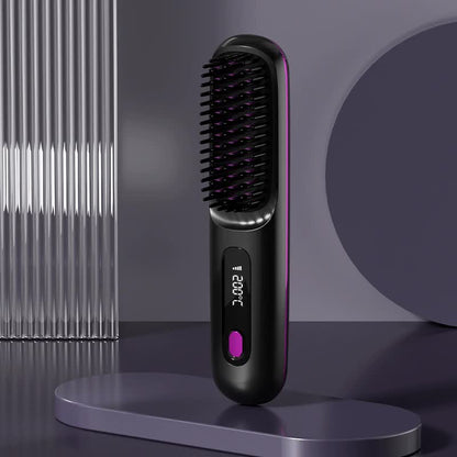 Black Wireless Hair Straightening Brush - Compact and Rechargeable Styling Tool V888-ELOSUNG15546