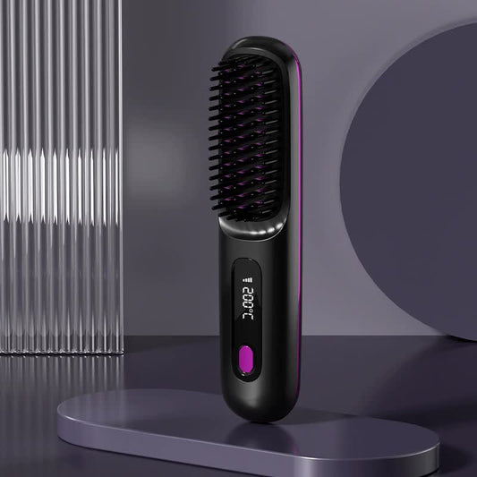 Black Wireless Hair Straightening Brush - Compact and Rechargeable Styling Tool V888-ELOSUNG15546