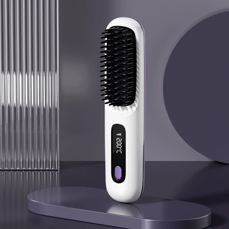 White Wireless Hair Straightening Brush - Compact and Rechargeable Styling Tool V888-ELOSUNG15547