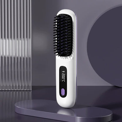 White Wireless Hair Straightening Brush - Compact and Rechargeable Styling Tool V888-ELOSUNG15547