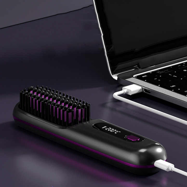 White Wireless Hair Straightening Brush - Compact and Rechargeable Styling Tool V888-ELOSUNG15547