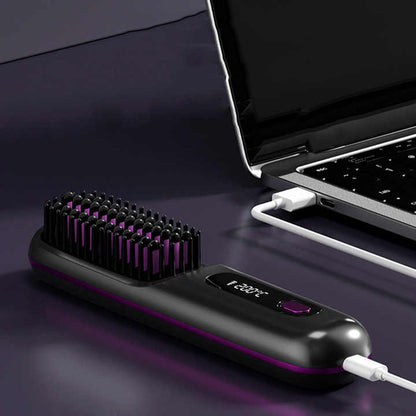 White Wireless Hair Straightening Brush - Compact and Rechargeable Styling Tool V888-ELOSUNG15547