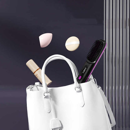 White Wireless Hair Straightening Brush - Compact and Rechargeable Styling Tool V888-ELOSUNG15547