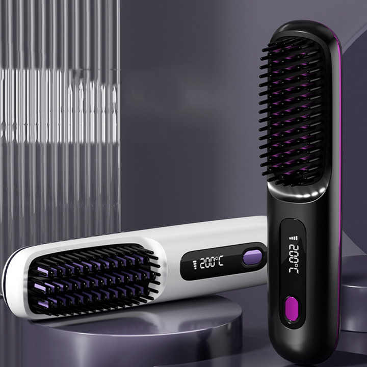 Pink Wireless Hair Straightening Brush - Compact and Rechargeable Styling Tool V888-ELOSUNG15548