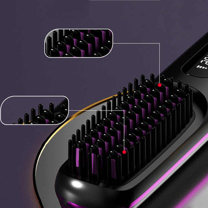 Pink Wireless Hair Straightening Brush - Compact and Rechargeable Styling Tool V888-ELOSUNG15548