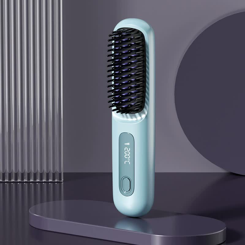 Blue Wireless Hair Straightening Brush - Compact and Rechargeable Styling Tool V888-ELOSUNG15549