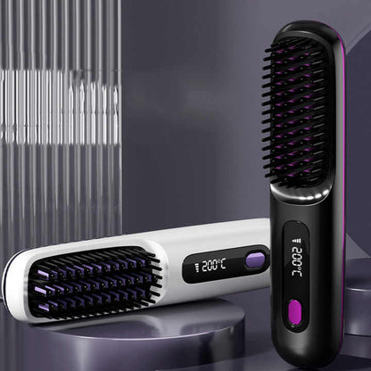 Blue Wireless Hair Straightening Brush - Compact and Rechargeable Styling Tool V888-ELOSUNG15549