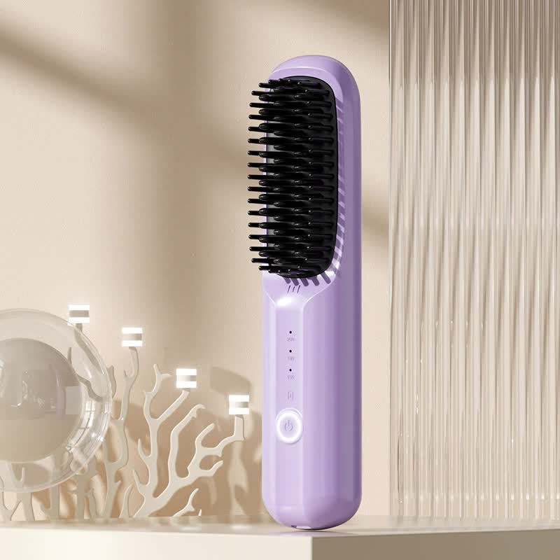 Purple Rechargeable Wireless Hair Straightening Brush - Sleek and Portable Styling Tool V888-ELOSUNG15553