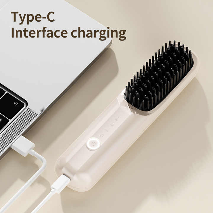 Purple Rechargeable Wireless Hair Straightening Brush - Sleek and Portable Styling Tool V888-ELOSUNG15553