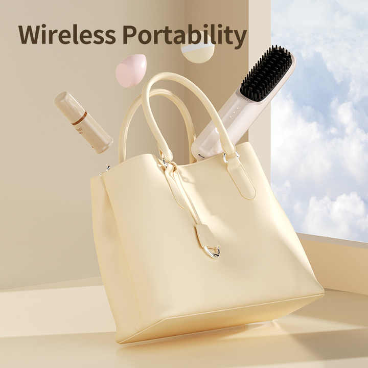 Purple Rechargeable Wireless Hair Straightening Brush - Sleek and Portable Styling Tool V888-ELOSUNG15553