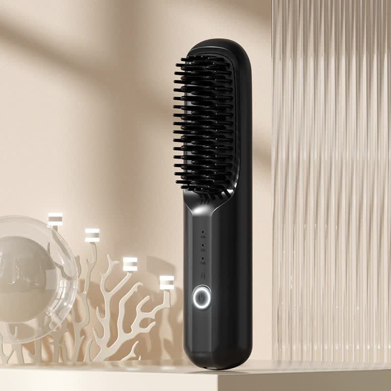 Black Rechargeable Wireless Hair Straightening Brush - Sleek and Portable Styling Tool V888-ELOSUNG15554