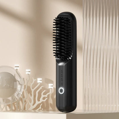 Black Rechargeable Wireless Hair Straightening Brush - Sleek and Portable Styling Tool V888-ELOSUNG15554