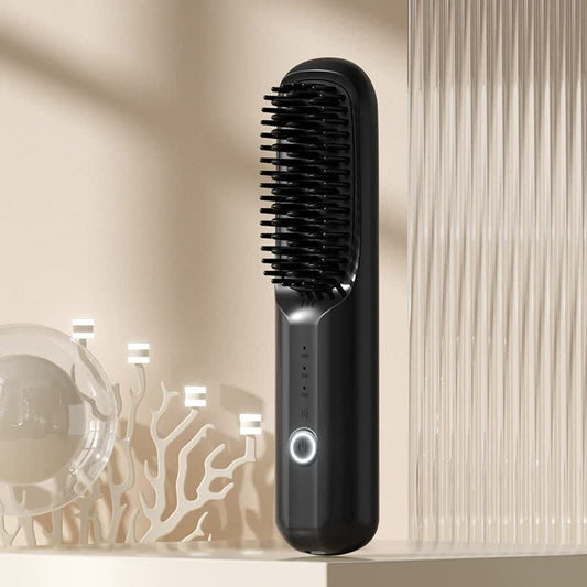 Black Rechargeable Wireless Hair Straightening Brush - Sleek and Portable Styling Tool V888-ELOSUNG15554