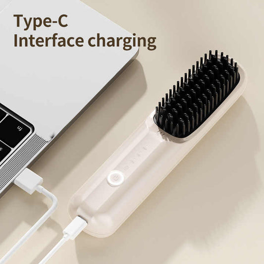 Black Rechargeable Wireless Hair Straightening Brush - Sleek and Portable Styling Tool V888-ELOSUNG15554