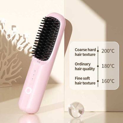 Black Rechargeable Wireless Hair Straightening Brush - Sleek and Portable Styling Tool V888-ELOSUNG15554