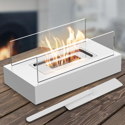 Not removable Portable Tabletop Bioethanol Fireplace - White Rectangular Design with Glass Shields V888-ELOSUNG15576