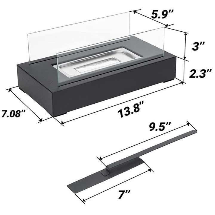 Not removable Portable Tabletop Bioethanol Fireplace - White Rectangular Design with Glass Shields V888-ELOSUNG15576