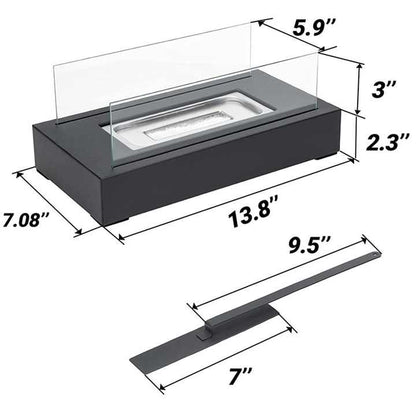 Not removable Portable Tabletop Bioethanol Fireplace - White Rectangular Design with Glass Shields V888-ELOSUNG15576