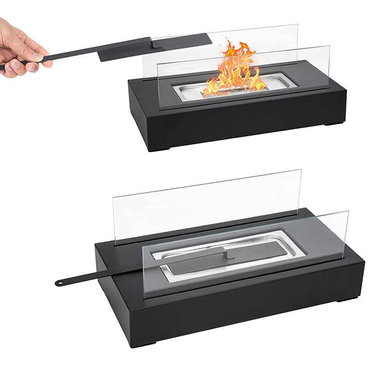 Not removable Portable Tabletop Bioethanol Fireplace - White Rectangular Design with Glass Shields V888-ELOSUNG15576