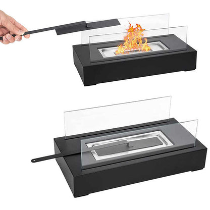 Not removable Portable Tabletop Bioethanol Fireplace - White Rectangular Design with Glass Shields V888-ELOSUNG15576