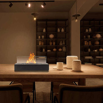 Not removable Portable Tabletop Bioethanol Fireplace - White Rectangular Design with Glass Shields V888-ELOSUNG15576