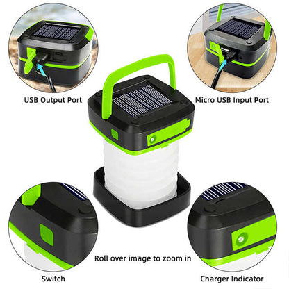 Green Collapsible Portable Solar LED Camping Lantern with USB Charging V888-ELOSUNG15582